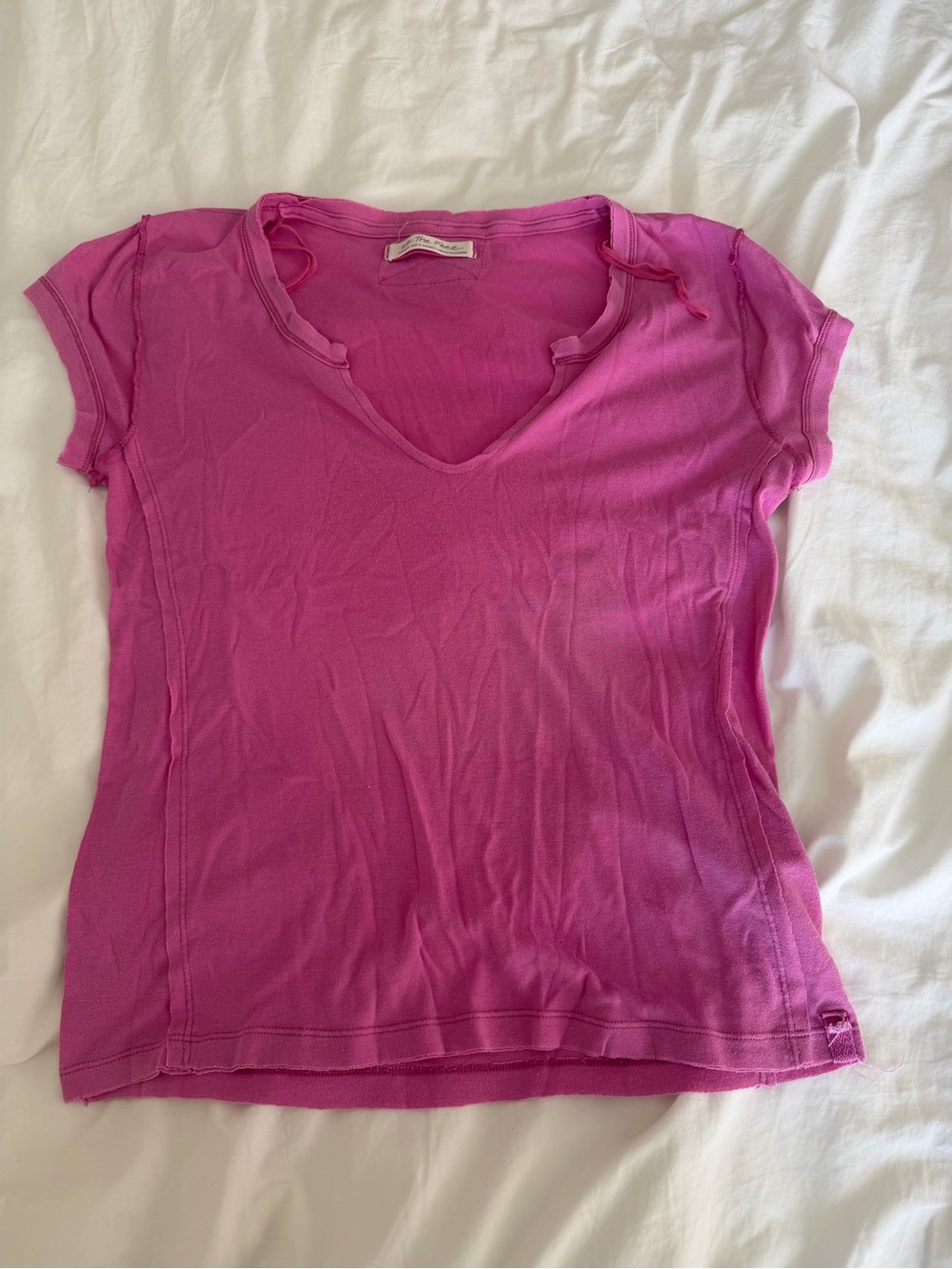 We The Free Magenta V-Neck Short Sleeve Tee